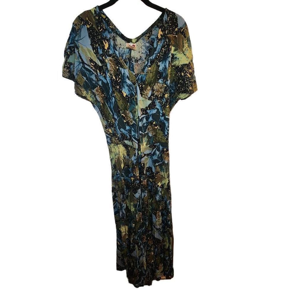Magic of The Moon Cabo San Lucas Women's Leaf Shift Dress V Neck Midi Short Slee